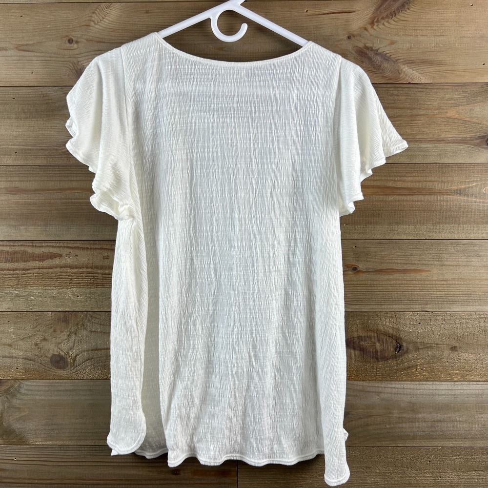 Max Studio Womens Shirt Short Flutter Sleeve Floral Lace Detail Boho Prairie 2X - Picture 6 of 9